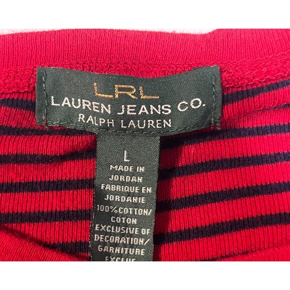 LRL Ralph Lauren Red Stripe Elbow Patch Long Sleeve Shirt Shoulder Zip Large - Picture 8 of 11